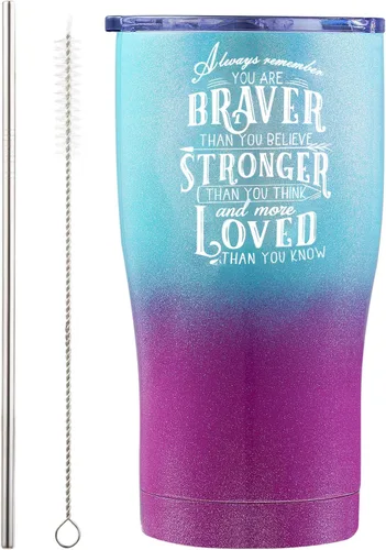 Vista 7 de Vaso inspirador de 20 onzas de regalo para mujeres, mejores amigas, hijas, mamá y abuela, «Always Remember You Are Braver Than You Believe, Stronger