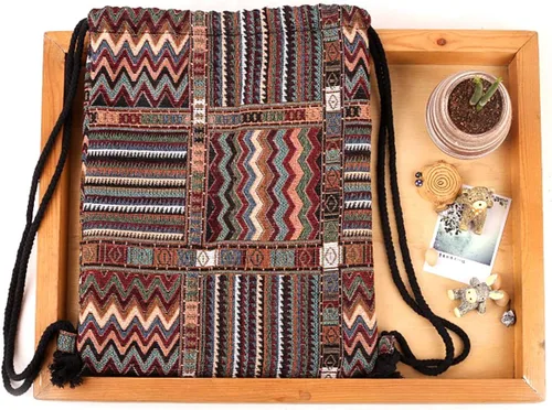 Vista 5 de Lobagve Mochila bohemia con cordón, bolsa de cincha ligera, bolsa de gimnasio, Color 1, Mochilas Daypack