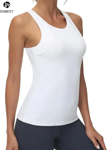 Vista 2 de Camiseta sin mangas de entrenamiento de cuello alto para mujer, brasier deportivo de cobertura completa con sujetadores de estante incorporado