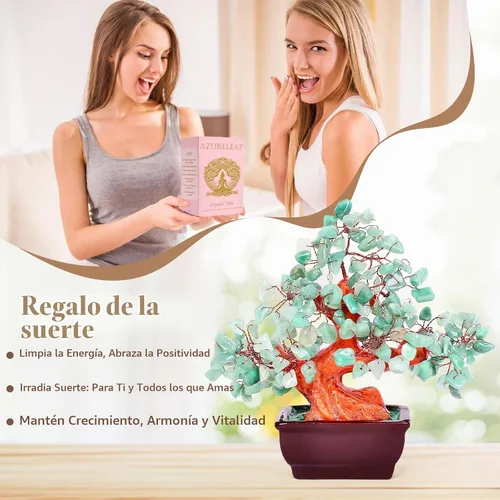 Vista 6 de Feng Shui Quartz Crystal Money Tree Bonsai Style Decoration for Luck and Wealth (Green)