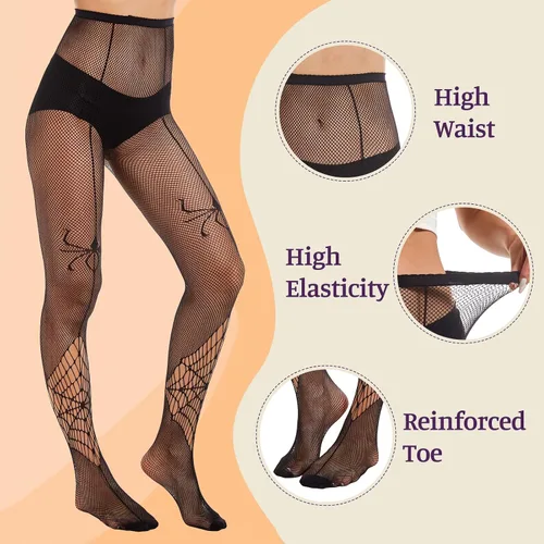 Vista 2 de Yilanmy Medias estampadas para mujer, medias de red negras, 3 pares