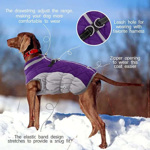 Vista 4 de Abrigo para perros grandes, chaqueta de invierno de forro polar con Púrpura