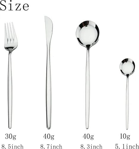 Vista 3 de Juego de cubiertos de 24 piezas, juego de cubiertos de acero inoxidable con espejo, cucharas, tenedores, cuchillos, diseño moderno, servicio para 6