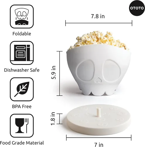 Vista 5 de OTOTO Nuevo Scary Poppings Palomitero para Microondas - Palomitero Gótico para Microondas, Palomitas de Silicona para Microondas, Cuencos Plegables