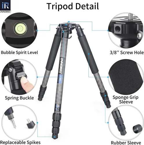 Vista 5 de Trípode de Fibra de Carbono RT80C Profesional para Observación de Aves de Alta Resistencia Cámara de 20kg de Carga Máxima Trípode de Cuenco