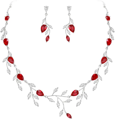 Vista 19 de Cubic Zirconia Drop Leaf Vine Wedding Prom Jewelry Set for Bride Bridesmaid