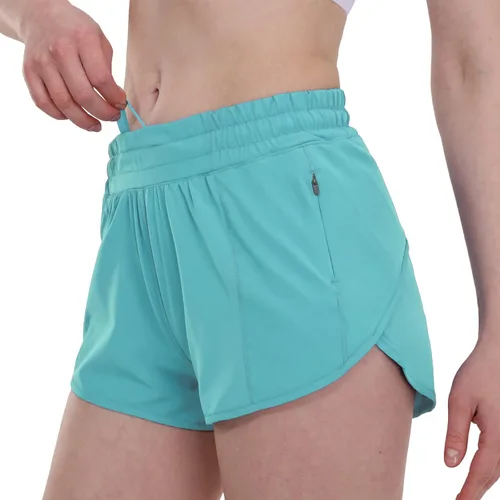Vista 2 de Aurefin Pantalones cortos de correr para mujer, pantalones cortos deportivos ligeros con forro de malla y bolsillo con cremallera, pantalones cortos