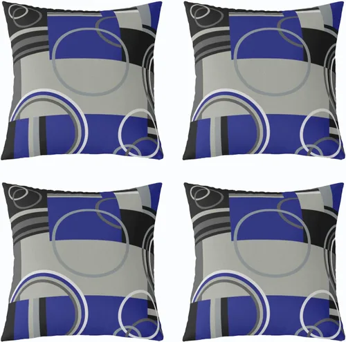 Vista 22 de Juego de 4 fundas de almohada geométricas modernas de turquesa con rayas en gris, negro y azul, cojines decorativos con espirales circulares retro