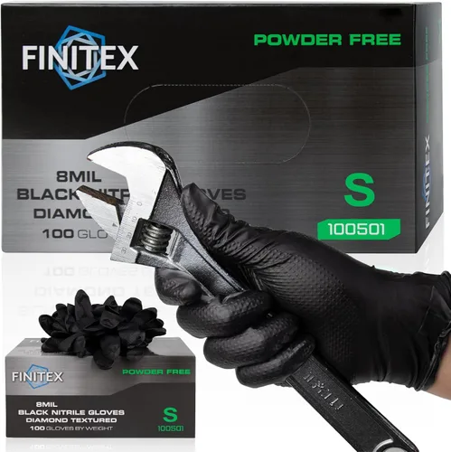 Vista 9 de FINITEX Industrial Diamond Texture Nitrile Black Glove - 100/1000PCS Chemical Resistant 8mil Mechanic Disposable Gloves