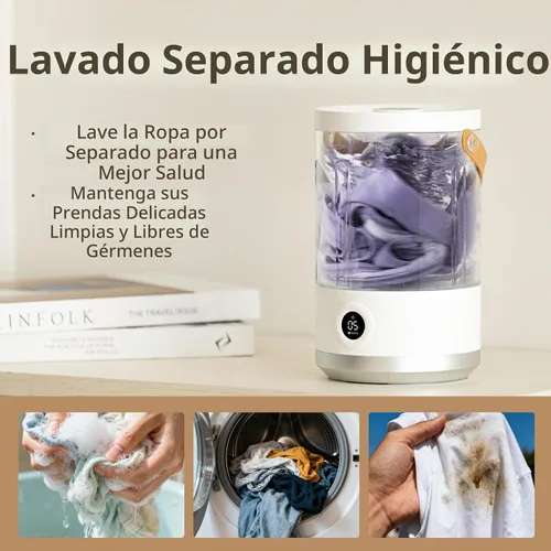 Vista 6 de Lavadora Portátil Mini – Lavadora Compacta Pequeña para Ropa Interior, Calcetines, Ropa de Bebé – Lavadora de Viaje Recargable con Modos de 5/15