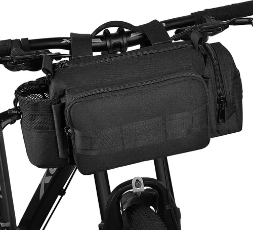 Vista 9 de BraveHawk OUTDOORS Bolsa para manillar de bicicleta, Bolsa de cintura multiusos de nailon Oxford 900D Resistente al agua para ciclismo (Negro)