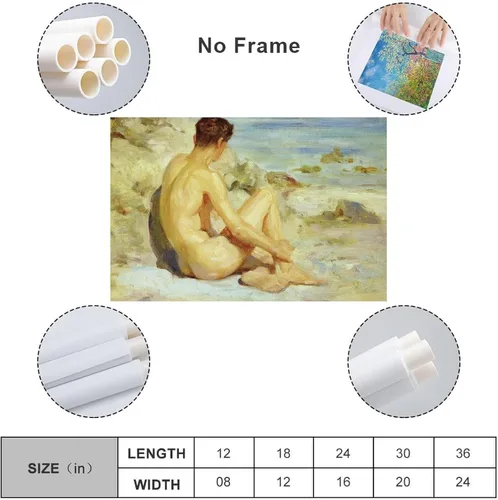 Vista 2 de Henry Scott Tuke, niño en la playa, verano, impresión artística, póster de arte vintage, arte de pared en lienzo, famoso póster de pintura