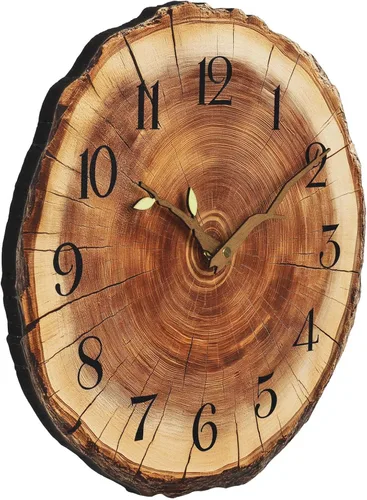 Vista 8 de JoFomp Reloj de pared de madera con anillo anual, funciona con pilas, reloj de pared silencioso de 12 pulgadas sin tictac, reloj de pared rústico