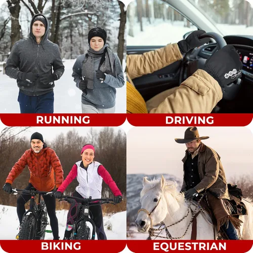 Vista 6 de HANDLANDY Guantes de invierno para hombres y mujeres, aislados impermeables para clima frío, guantes térmicos para ciclismo, esquí, equitación