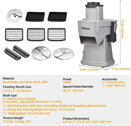 Vista 8 de Picadora Eléctrica de Verduras 4-en-1, Procesador de Alimentos Cortador de Verduras de 200W, Cortador de Alimentos para Vegetales Con Función