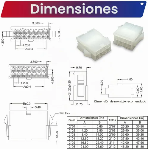 Vista 7 de Molex 5557 - Kit de conectores de extensión macho y hembra de 0.165 in con cables preprensados prémium de 20 AWG, Molex Mini-Fit Jr de doble fila