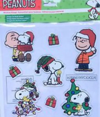Vista 2 de Peanuts Decoración navideña para ventana de árbol de Navidad, 1 paquete de 8