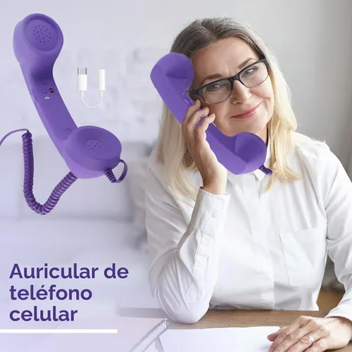Vista 2 de Auricular retro para teléfono, auricular de teléfono para teléfono celular tipo C con conector de 0.138 in, receptor de teléfono móvil, micrófono