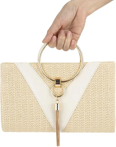 Vista 3 de GripIt Bolsos de paja para mujer bolso de playa bohemio tejido con borla para novia bolso de mano para mujer bolso de verano con asa superior