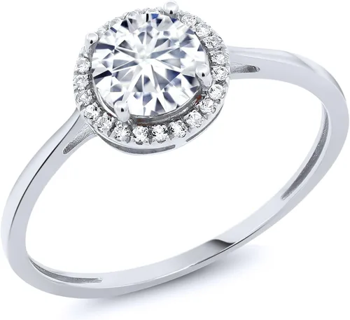 Vista 47 de Gem Stone King Anillo de compromiso de boda de oro blanco de 10 quilates con piedra natal y halo de diamantes Redondo de 0.236 in Anillo de oro