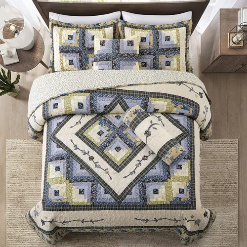 Vista 3 de L'IRISDOM Juego de ropa de cama Queen 100% algodón, colcha de retazos bohemios, colcha acolchada para todas las estaciones
