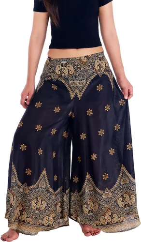 Vista 26 de Lannaclothesdesign Boho Palazzo Pants Women Pavo real colorido negro