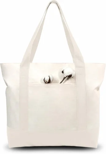 Vista 20 de TOPDesign Paquete de 1 bolsa de lona con bolsillo externo, bolsa de compras reutilizable para comestibles, cierre de cremallera superior, artículos
