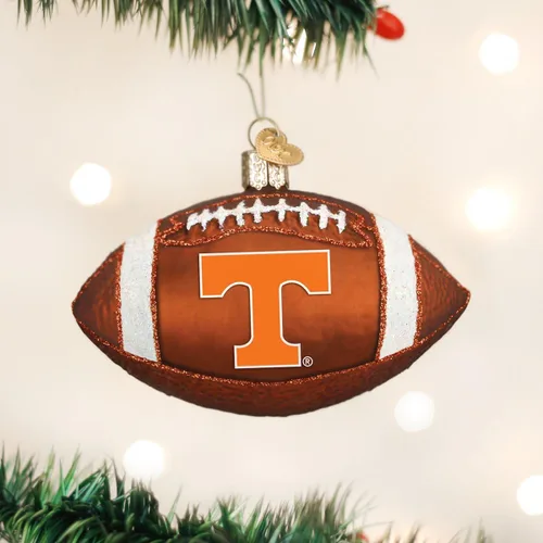 Vista 2 de Old World Christmas Adorno soplado de vidrio de fútbol americano de la Universidad de Tennessee para árbol de Navidad, decoración navideña hecha a