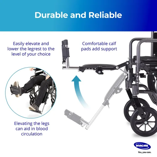Vista 2 de Invacare Reposapiernas Elevable para Silla de Ruedas con Soporte Acolchado para Pantorrilla, Reposapiés con Función Abatible, Longitud Ajustable