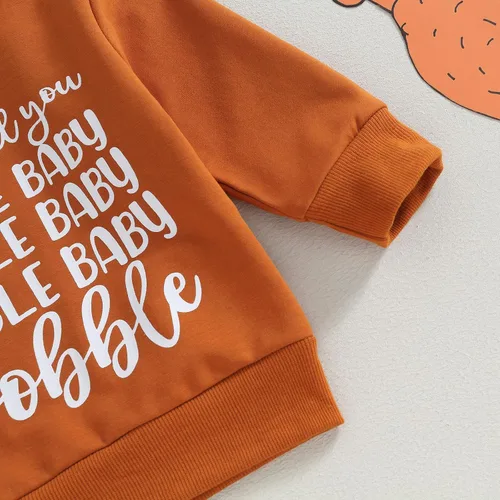 Vista 6 de Traje de Acción de Gracias para bebé, niño, sudadera de manga larga con cuello redondo y bolsillos, pantalones deportivos, 2 piezas, ropa linda