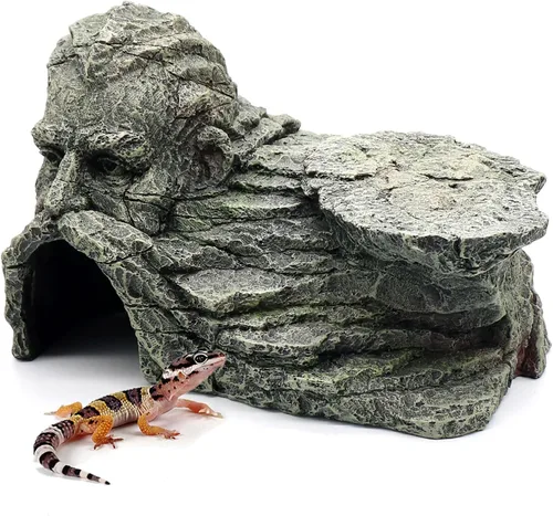 Vista 9 de Plataforma para tomar el sol de reptiles, escondite de cuevas de Gecko, cueva de serpiente y pieles para reptiles, anfibios y animales pequeños