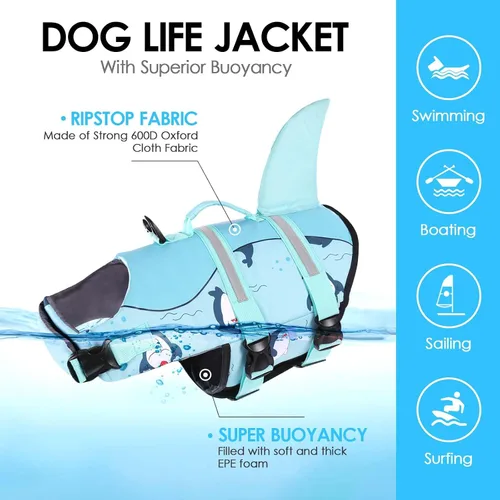 Vista 6 de AOFITEE Chaleco salvavidas para perros, chaleco salvavidas para perros pequeños, chaleco de seguridad reflectante con flotabilidad superior y asa