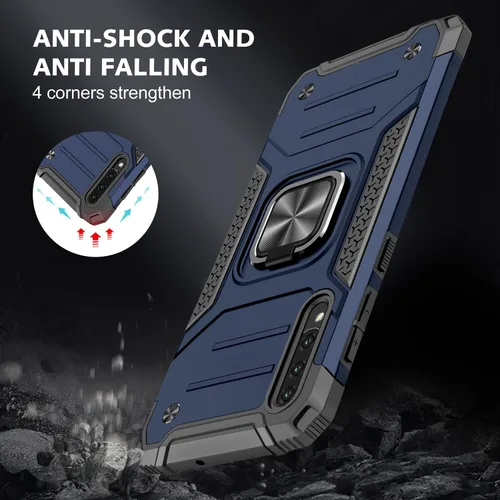Vista 4 de Dionsibei Funda para Samsung Galaxy A50 A50S A30S grado militar con función atril incorporada con soporte de armadura, resistente a prueba de Azul