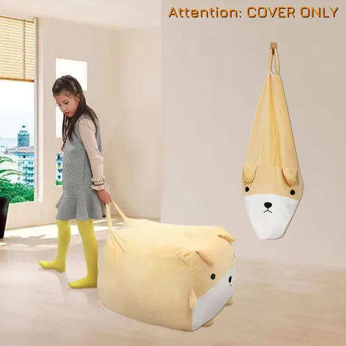 Vista 6 de Funda para puf de almacenamiento de animales de peluche para niños, lindo puf para niñas, tamaño grande, organizador de juguetes, solo sin relleno