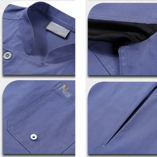 Vista 4 de Verano Manga Corta Unisex Chef Abrigo Cocina Chef Uniforme Transpirable Ropa de Trabajo Ropa de Cocinar Chaqueta de Chef