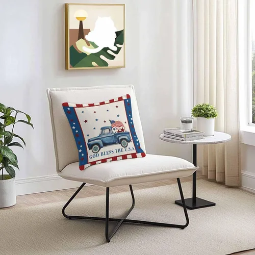 Vista 3 de Juego de 2 fundas de almohada para exteriores del Día de la Independencia, diseño de camión azul granja, bandera estadounidense, estrella