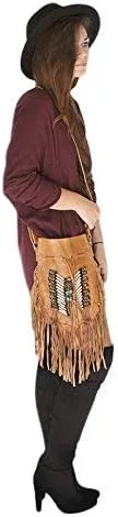 Vista 2 de Bolso Boho Round S Cuero Real Monedero Fringe Bolsos Bohemios
