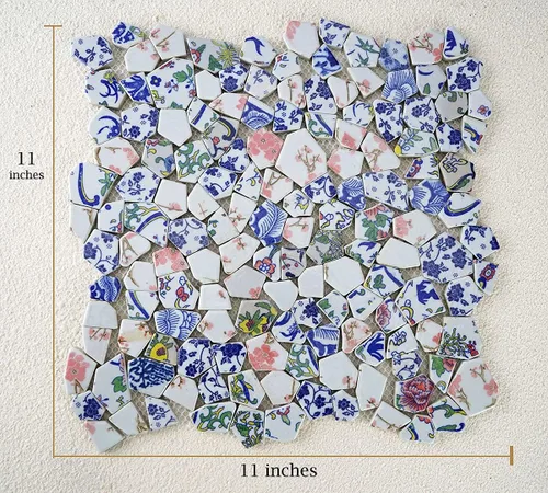 Vista 5 de Lanyani Azulejos de Porcelana de Cerámica Rota para Manualidades de Mosaico Azulejos de Mosaico de Plato de China Azul y Blanco Esmaltados