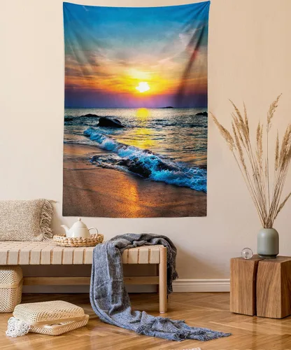 Vista 36 de Ambesonne Tapiz de paisaje, lago y pico glaciar nevado en Estados Unidos, ilustración de bosque de pinos altos, colgante de pared para dormitorio