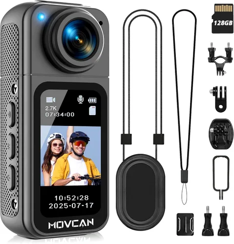 Vista 10 de Movcan Cámara corporal S70 con grabación de audio y video, cámara corporal HD 1520P con lente giratoria de 180°, cámara de grabación manos libres