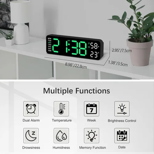 Vista 2 de JoFomp Reloj de pared digital con pantalla grande, relojes de pared LED de 9 pulgadas para decoración de sala de estar, reloj digital