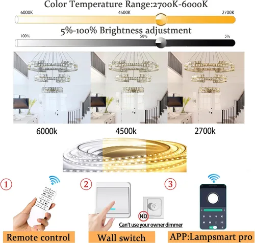 Vista 7 de D40''+D27.5''+D15.7'' Moderna lámpara de araña de oro de 3 anillos de cristal para sala de estar, luz colgante de cristal, entrada de vestíbulo Oro