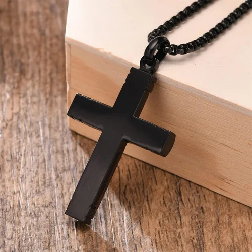 Vista 6 de Collar de cruz de madera para hombre, sándalo real con incrustaciones a mano collares de cruz para hombre, colgante de crucifijo de acero inoxidable