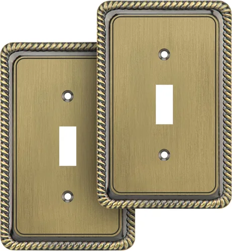 Vista 9 de Henne Bery Rope Edge - Placa decorativa de pared para interruptor (placa lisa, 2 unidades, bronce antiguo)