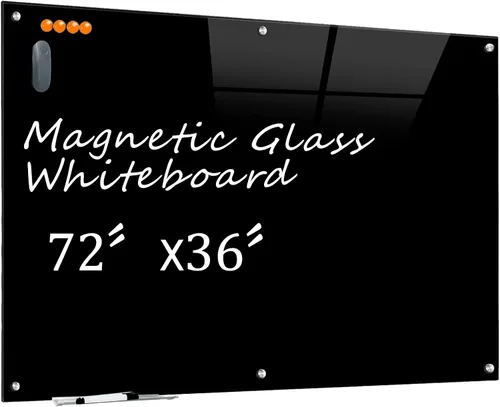 Vista 10 de KIZZBY Pizarra de Vidrio Negro de Borrado en Seco - Pizarra Magnética Negra para Pared, 48"x36" Pizarra Blanca Grande Sin Marco para Oficina, Hogar