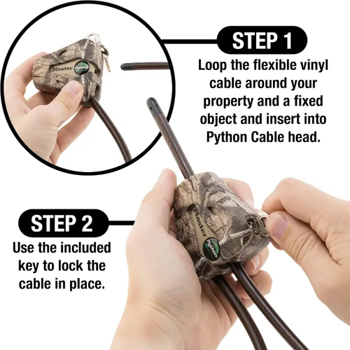 Vista 7 de Master Lock Candado de cable, cerradura de cable con llave ajustable Python, cable de 6 pies de largo, paquete de 2 unidades de camuflaje de ADN