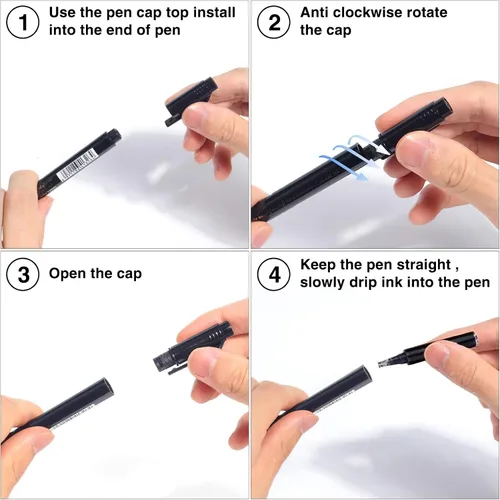 Vista 6 de SAYEEC Bolígrafos de caligrafía, bolígrafos de letras recargables a mano, juego de marcadores de caligrafía de tinta negra para escribir diario