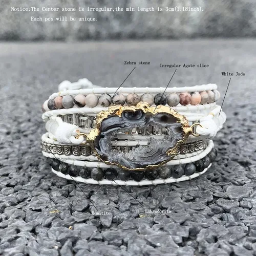 Vista 3 de Ygline Pulsera bohemia hecha a mano, con piedra de cristal, envolvente, de cuero, para mujer