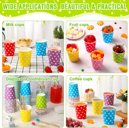 Vista 5 de Potchen Paquete de 480 vasos desechables de papel de 9 onzas para enjuague bucal para bebidas frías con lunares para enfriadores de agua, fiestas
