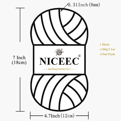 Vista 6 de NICEEC 3 Skeins - Hilo de felpilla suave para ganchillo y tejido, total de 10.6 onzas, color blanco